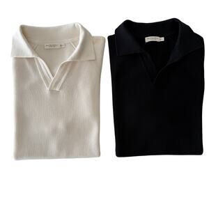 Suitsupply Bundle (2) Ribbed Cotton Silk Polo Shirts Black Off-White Size S EUC